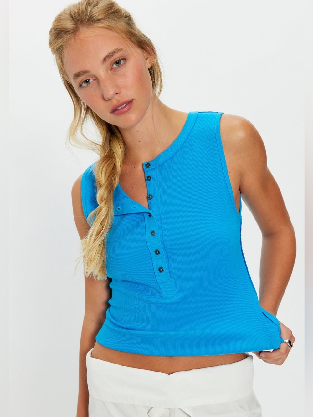 NWOT Free People We The Free Bright Jubilee Blue Jamie Henley Tank Top